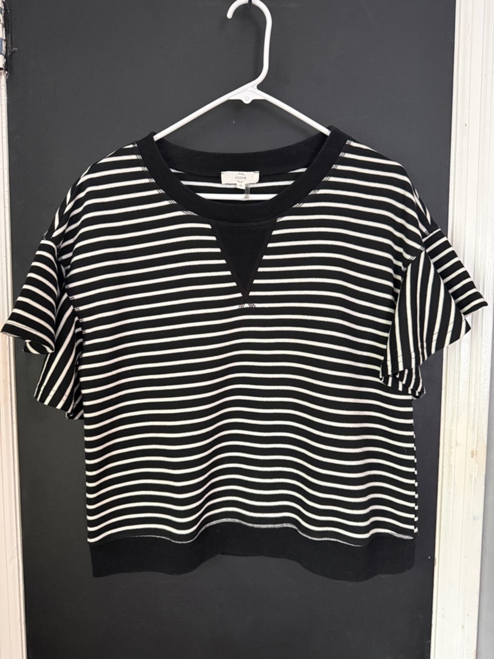 entro Cropped Striped Ruffle Sleeve Top Size: S